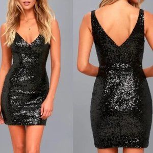 Lulu’s Black Sequin Bodycon Sexy Little Black Dress - Size Small